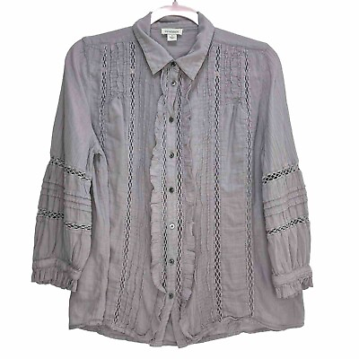 #ad Sundance Womens Blouse Top Peasant Button Up Eyelet Ruffle Sz S May Fit M Or L