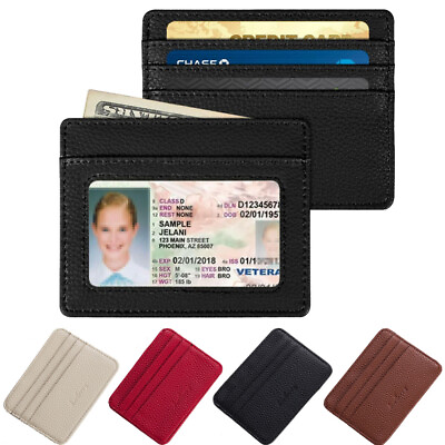 #ad Men#x27;s Women Small Wallet Card Case Slim Leather Front Pocket Credit Card Holder
