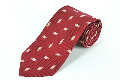 #ad Hugo Boss Tie Red amp; White Herringbone Geometric Woven Silk Necktie 60 x 3.5 in.