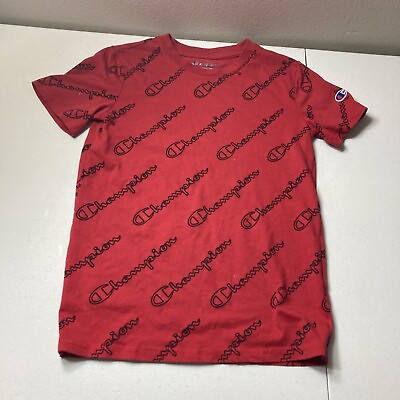 #ad Champion boy#x27;s t shirt Medium Youth Size Red Logo Top