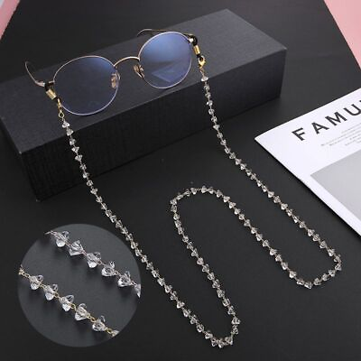 #ad Crystal Beaded Cord Chain Eyewear Accessories Gold Color Strap Eyewear Accessory