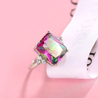 #ad Women 925 Silver Rings Multicolour Square Zircon Ring Fashion Retro Ring 3 Color