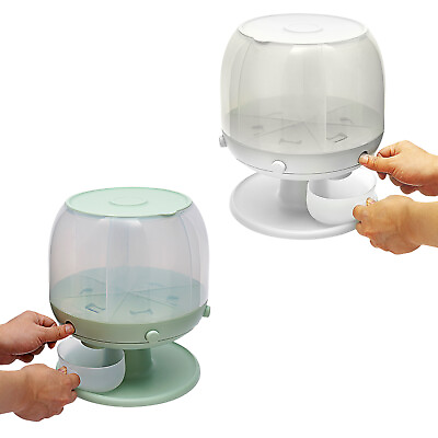 #ad 6 Grid Round Rice Dispenser Cereal Dry Food Grain Storage Container White Green $28.00