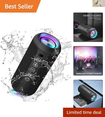 #ad Waterproof Bluetooth Speaker 24W Stereo Sound Deep Bass RGB Lights 30H P...