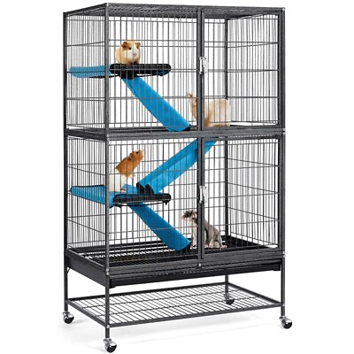#ad 2 Story Rolling Metal Ferret Cage Chinchilla Guinea Pig Rat Critter Cage Black