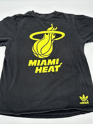 #ad Miami Heat T Shirt Men Medium Graphic Print Logo Adidas Trifoil Black …#5163