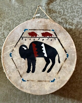 #ad Vintage Navajo Native American Rawhide Drum painted buffalo