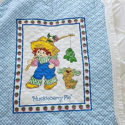#ad Strawberry Shortcake Huckleberry Pie Blue Gingham Quilted Baby Blanket Vintage