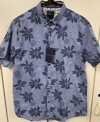 #ad Porter and Ash Mens Sz M Short Sleeve 100% Cotton Button Up Hawaiian Blue Floral
