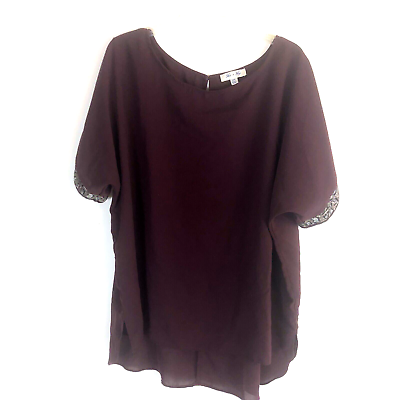 #ad Women#x27;s She amp; Sky Burgundy Boat Neck Short Sleeve W Sequins Blouse Plus Size 2XL