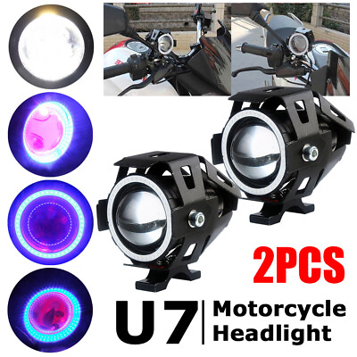 #ad 2x Motorrad U7 LED Zusatzscheinwerfer Scheinwerfer mit Angel Eye Fernlicht Lamp