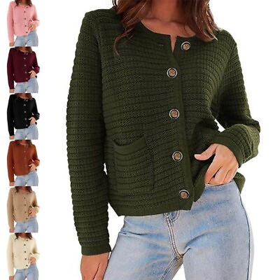 #ad Ladies Knitted Sweaters Button Down Cardigan Sweater Casual Long Sleeve Office