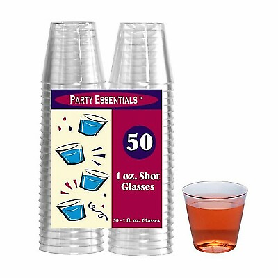 #ad Party Essentials 50 Count Hard Plastic Shot Glasses 1 Ounce Clear
