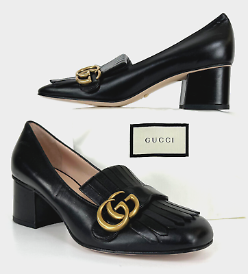 #ad Gucci New Auth MIS MATCH 7.5 8 US 37.5 38 EU Black Marmont Pumps Shoes Heels Bag