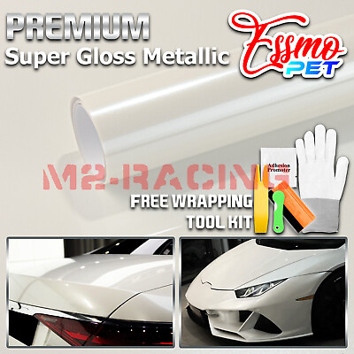 #ad ESSMO PET Super Gloss Metallic Shell White Vehicle Vinyl Wrap Decal Like Paint