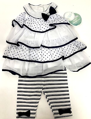 #ad Nannette Baby 2 Piece Set Blue amp; White Polka Dots amp; Hearts Choose 3 6mo or 6 9mo