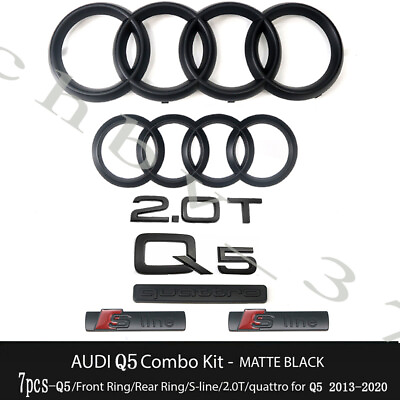 #ad Audi Q5 Emblem Matte Black Rings Rear Quattro 2.0T Sline 2013 2020 Combo Set OE