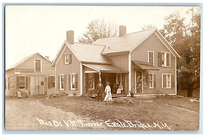 #ad c1910s Thurber Residence View Barn Man Women Eagle Bridge NY RPPC Photo Postcard