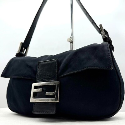 #ad Fendi One shoulder Bag Mamma Bucket Leather FF Hardware Cotton jersey Black