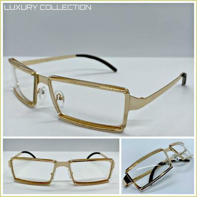 #ad Men#x27;s Classy Elegant Sophisticated Clear Lens EYE GLASSES Sleek Gold Metal Frame