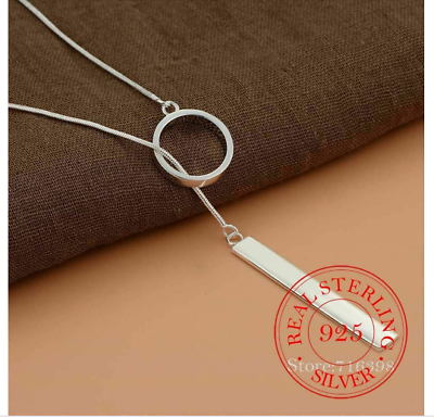 #ad 1Pc Chain Necklace Circle Strip Long Tassel Pendant 925 Sterling Silver Jewelry