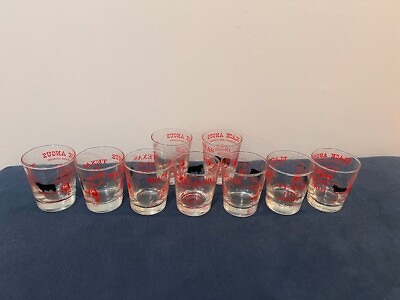#ad Set of 9 Texas Bull Shot Glass. Vintage. Ball Glasses. Mixed Drinks.
