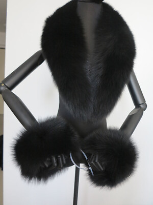 #ad 100% Real fox fur collar black neck wrap women jacket collar sleeve covers cuffs