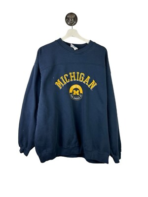 #ad Vintage 90s Michigan Wolverines NCAA Embroidered Spell Out Sweatshirt Size XL