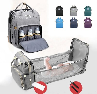 #ad Baby Diaper Bag with Changing Station USB port Backpack Gray Black Zippers