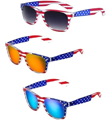 #ad 3 Pair USA American Flag Red White Blue Frame Black lens sunglasses classic