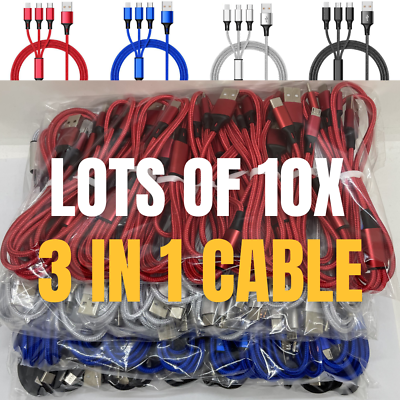 #ad 10X Lot 3A Fast USB Charging Cable 3in 1 Charger Cord For iPhone USB C Micro USB $24.77