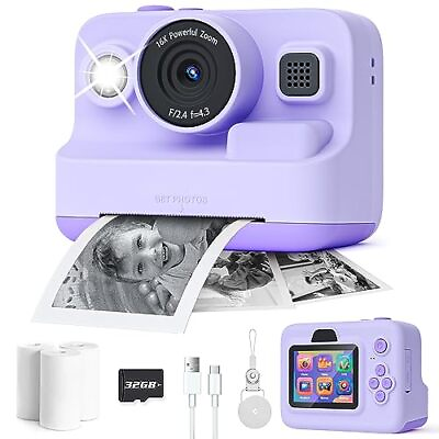 #ad Instant Print Camera for Kids2.4 Inch Screen Kids Instant Cameras Purple