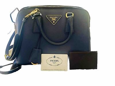 #ad Prada Saffiano Leather Satchel Bag Blue Women#x27;s Handbag Authentic