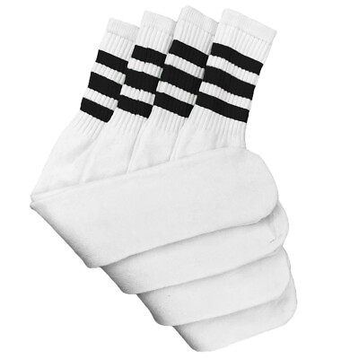 #ad 4 Pairs White Tube Socks with Black Stripe Cotton 24quot; Inches Long