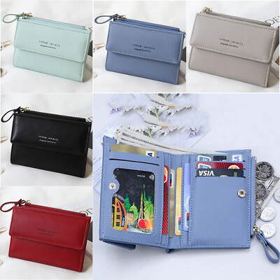 #ad Women RFID Short Wallet Lady Small Handbag Bifold Leather Wallet with ID Window $9.76