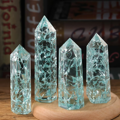 #ad Natural Blue Crackle Quartz Tower Point Obelisk Healing Crystal Minerals Decor