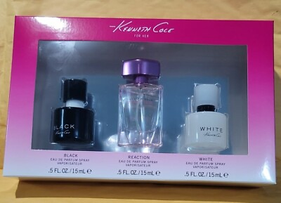 #ad KENNETH COLE for Her Mini Set Black Reaction White 3 Pc 0.5oz EDP each Scuffed $19.99