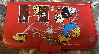 #ad Disney Mickey Mouse Wallet Plastic Golf Fold Snap Walt Disney Red Vintage Used