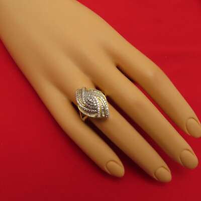 #ad Vintage Ring Sterling Silver Cocktail Diamonds Cluster Gemstone Size 7 Gold 352c