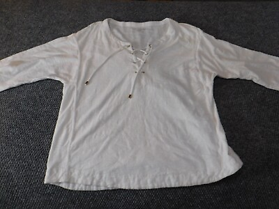 #ad Tommy Hilfiger Womens Blouse Large White laced pullover top classic