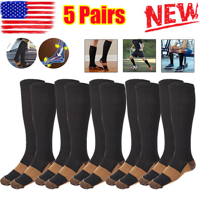 #ad 5 Pairs Copper Compression Socks 20 30mmHg Graduated Support Mens Womens S M XXL