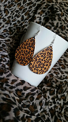 #ad Faux Leather Animal Print Leopard Boho Teardrop Lightweight Earrings