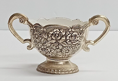 #ad Ornate Floral Silverplate Sugar Dish Vintage 4 3 4quot;