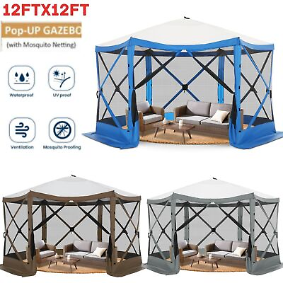 #ad 12x12ft Folding EZ Pop up Canopy Gazebo Netting Screen House Party Tent Camping