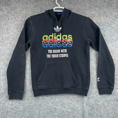 #ad Adidas Hoodie Sweatshirt Mens Small Retro Spellout Logo Pullover Casual