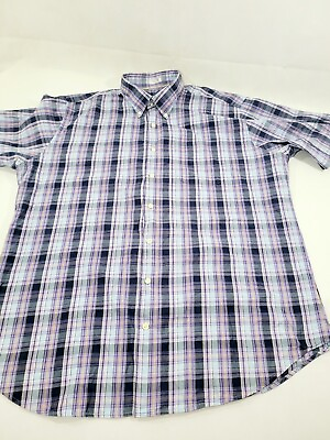 #ad Peter Millar Shirt Mens Size XLARGE Plaid Short Sleeve Button Shirt Purple EUC