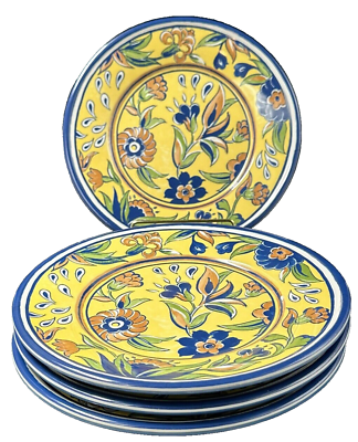 #ad Williams Sonoma Yellow and Blue Floral Melamine Lunch Salad Plates Set of 4