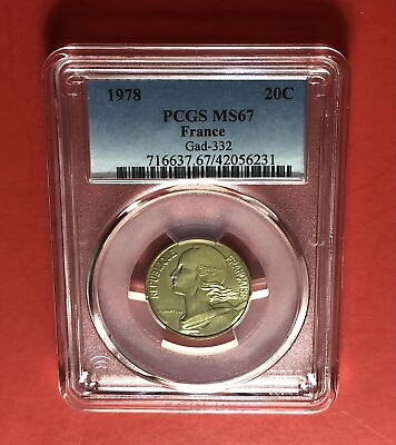 #ad FRANCE 1978 UNCIRCULATED 20C COINGRADED BY PCGS MS67.