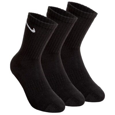 #ad 3 PACK Nike Black Unisex Everyday Cushion Crew Socks Pair Large US Size 8 12