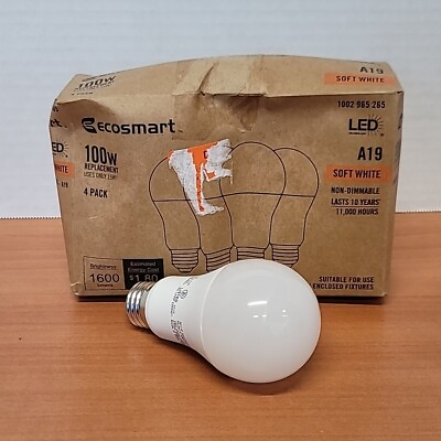 #ad 4 Pack EcoSmart A19 Soft White LED Light Bulb 100W Non Dimmable 15W 1600 lumens $9.95